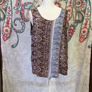 Nic+Zoe Tank Blouse Womens M Faux Wrap Sleeveless Top Black Tan Blue White NWOT